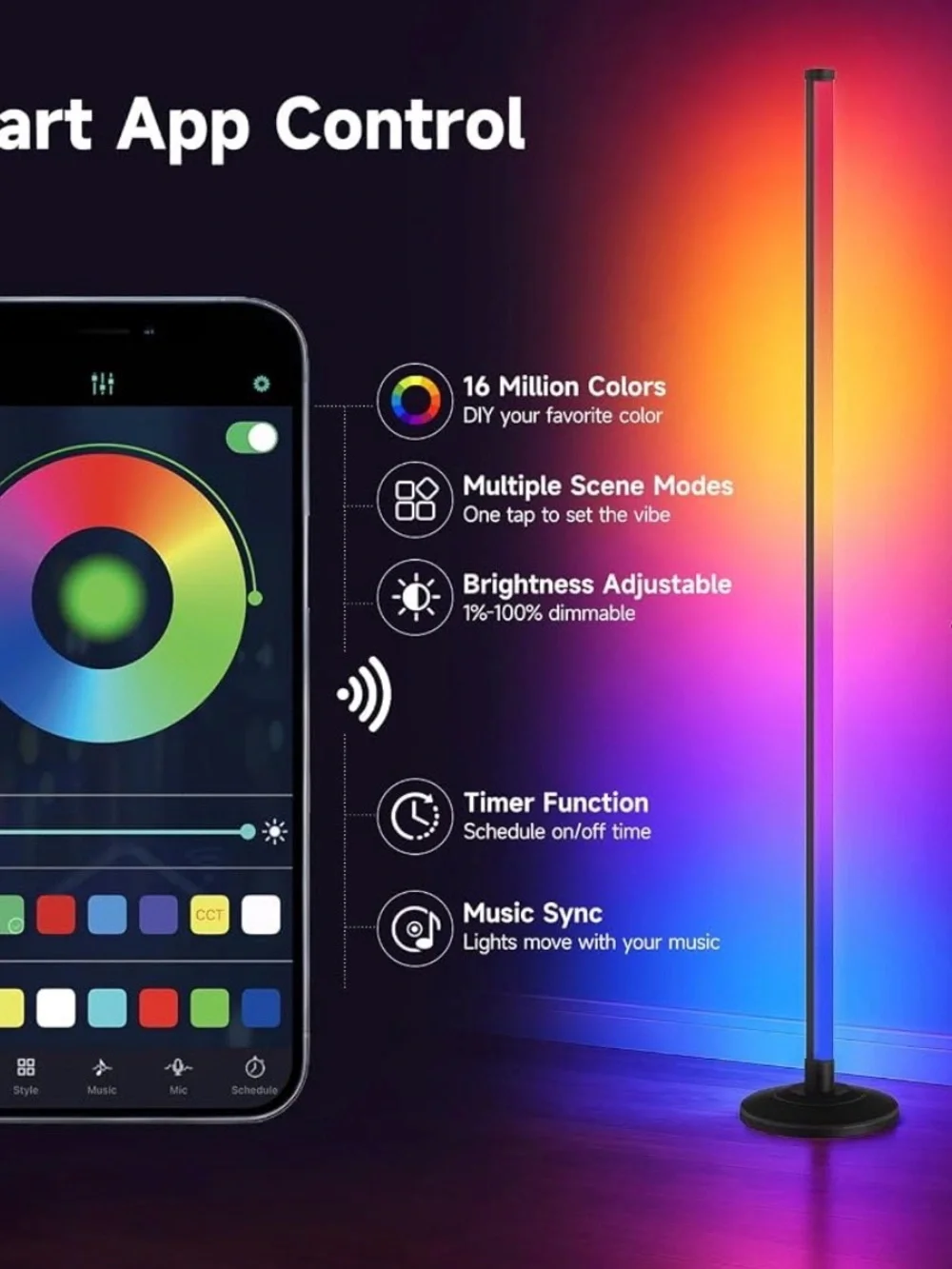 LED Ambient TV Backlight & Floor Lamp - Multicolor
